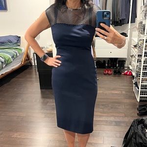 Escada midnight blue dress with leather mesh